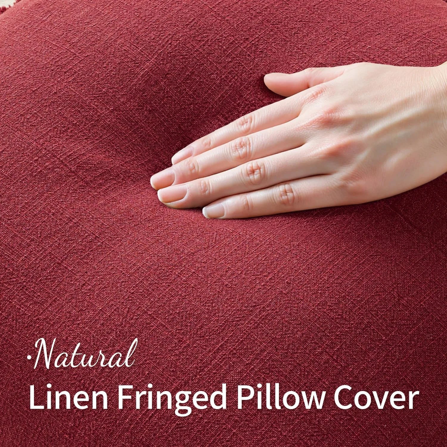 Solid Neutral Linen Fringe Throw Pillowcase 2 Pack - Burgundy