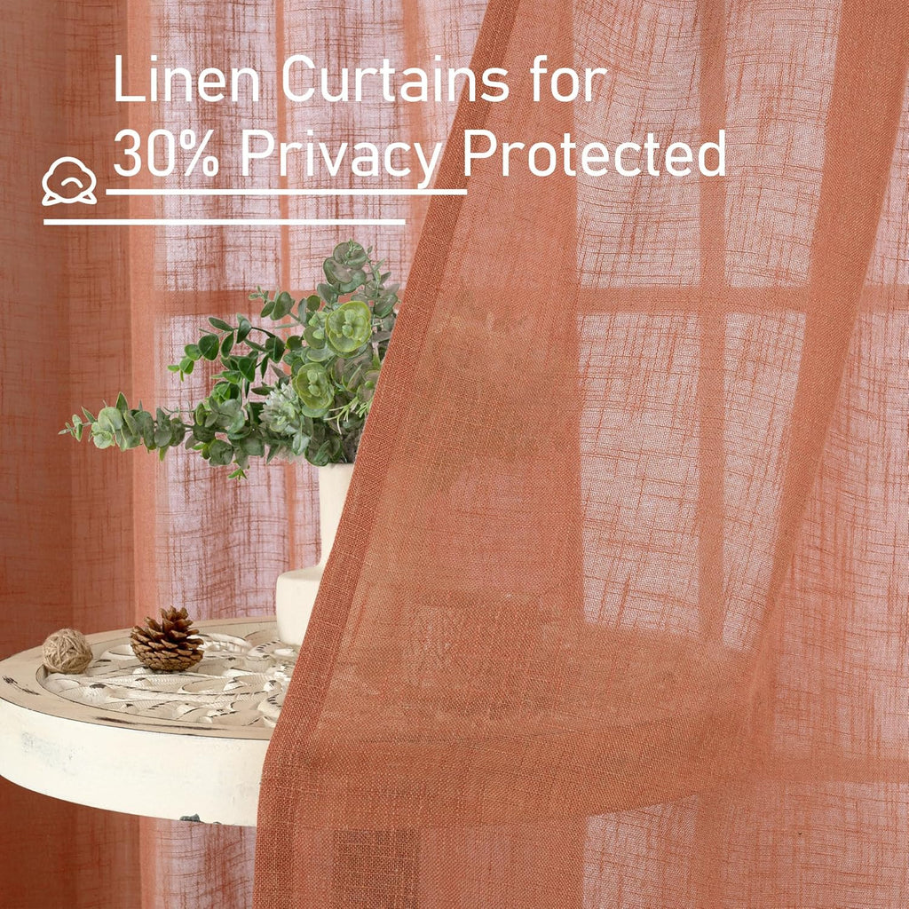 Light filtering Neutral Linen Curtain - Terracotta