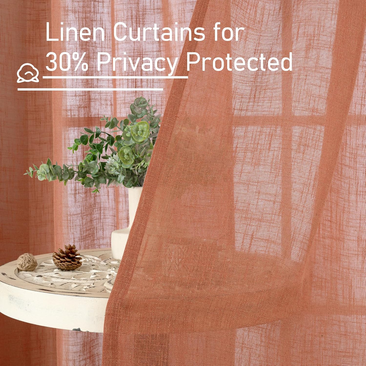 Light filtering Neutral Linen Curtain - Terracotta