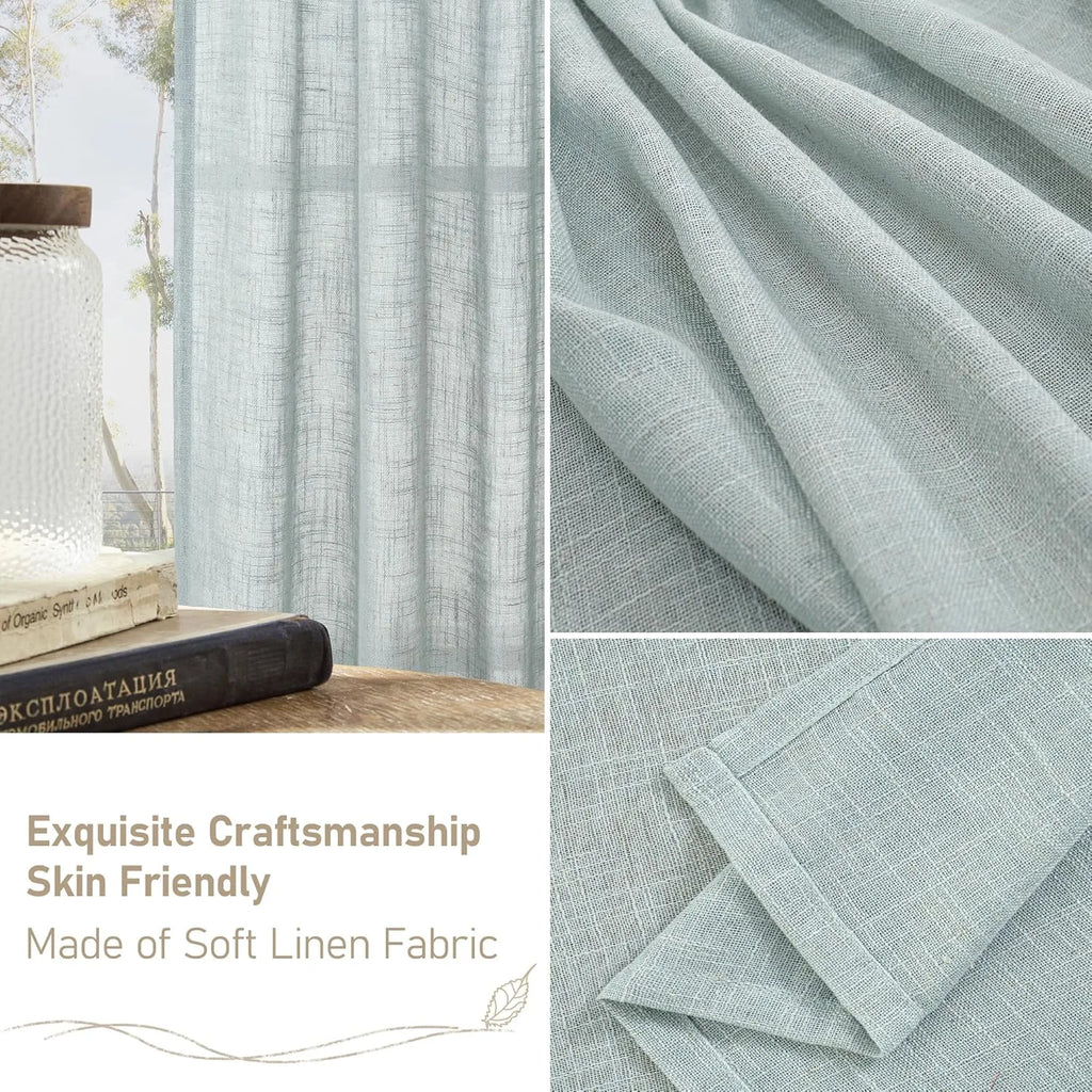 Light filtering Neutral Linen Curtain - Greyish Blue