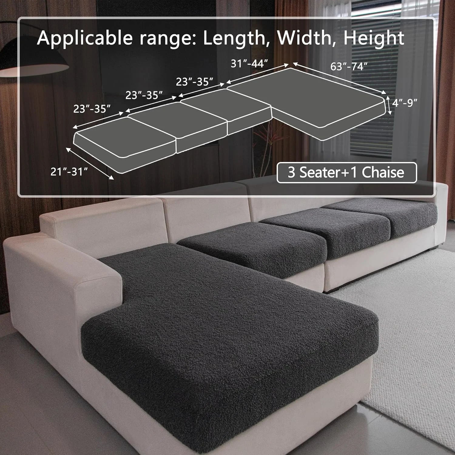 Performance Solid Bouclé Stretch Sofa Cushion Cover - Dark Gray