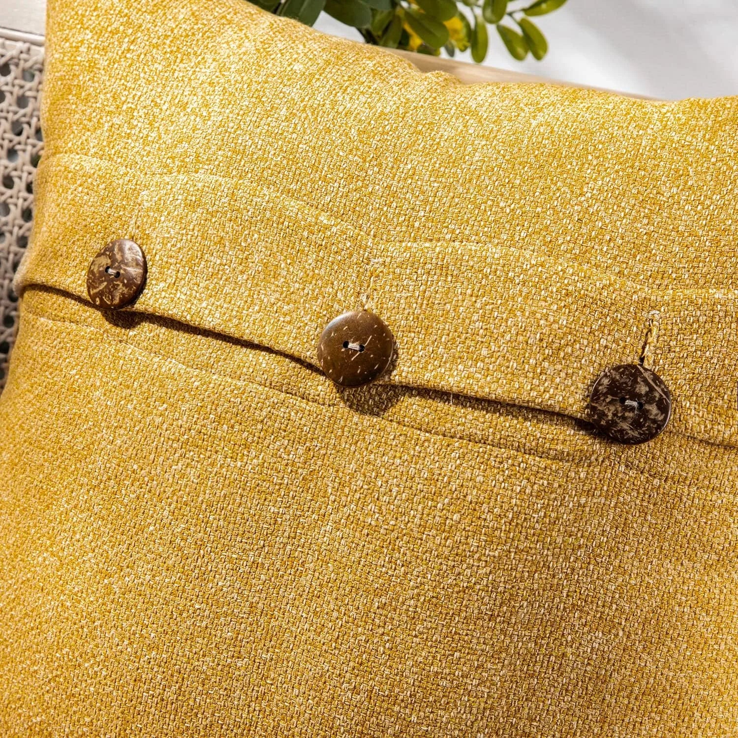Vintage Triple Button Linen Throw Pillowcase 2 Pack - Yellow