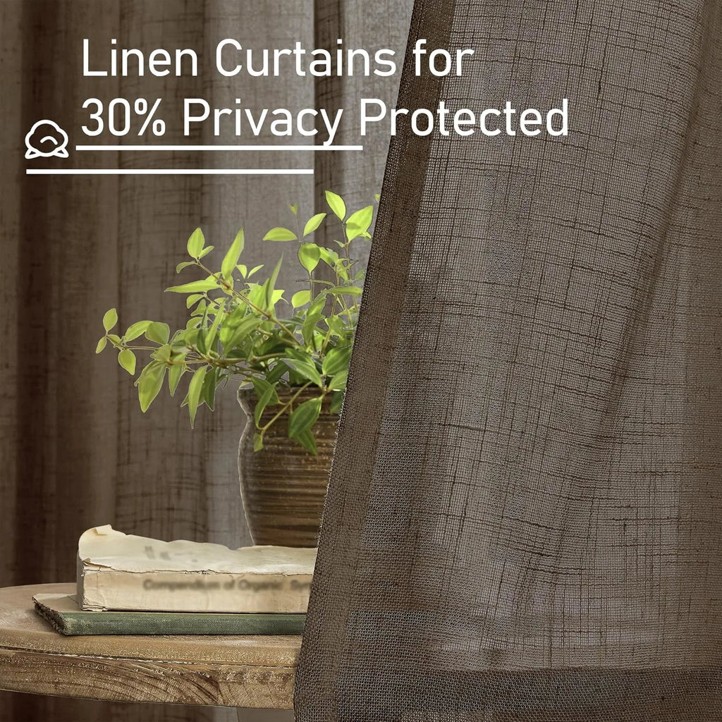 Light filtering Neutral Linen Curtain - Dark Brown
