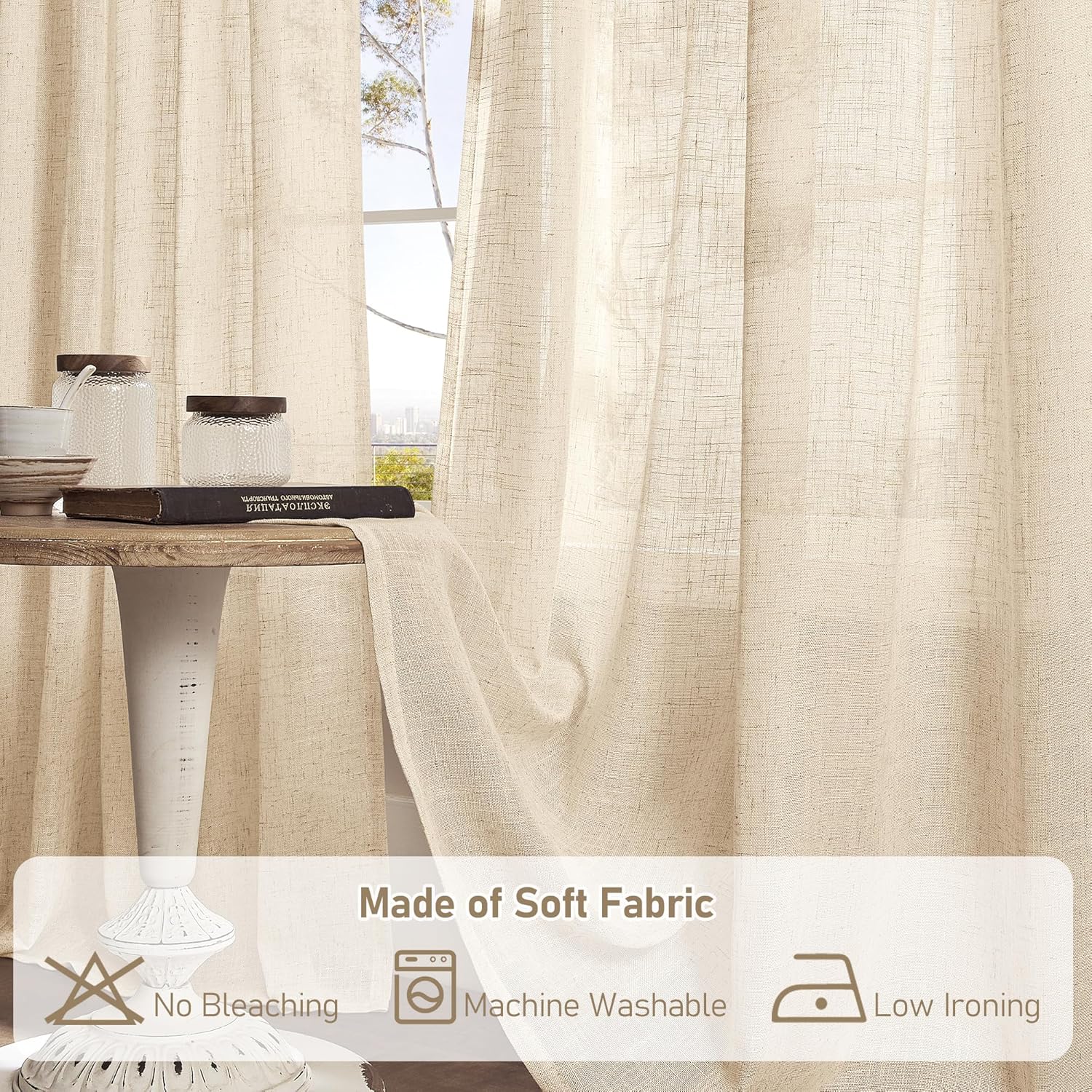 Light filtering Neutral Linen Curtain - Linen
