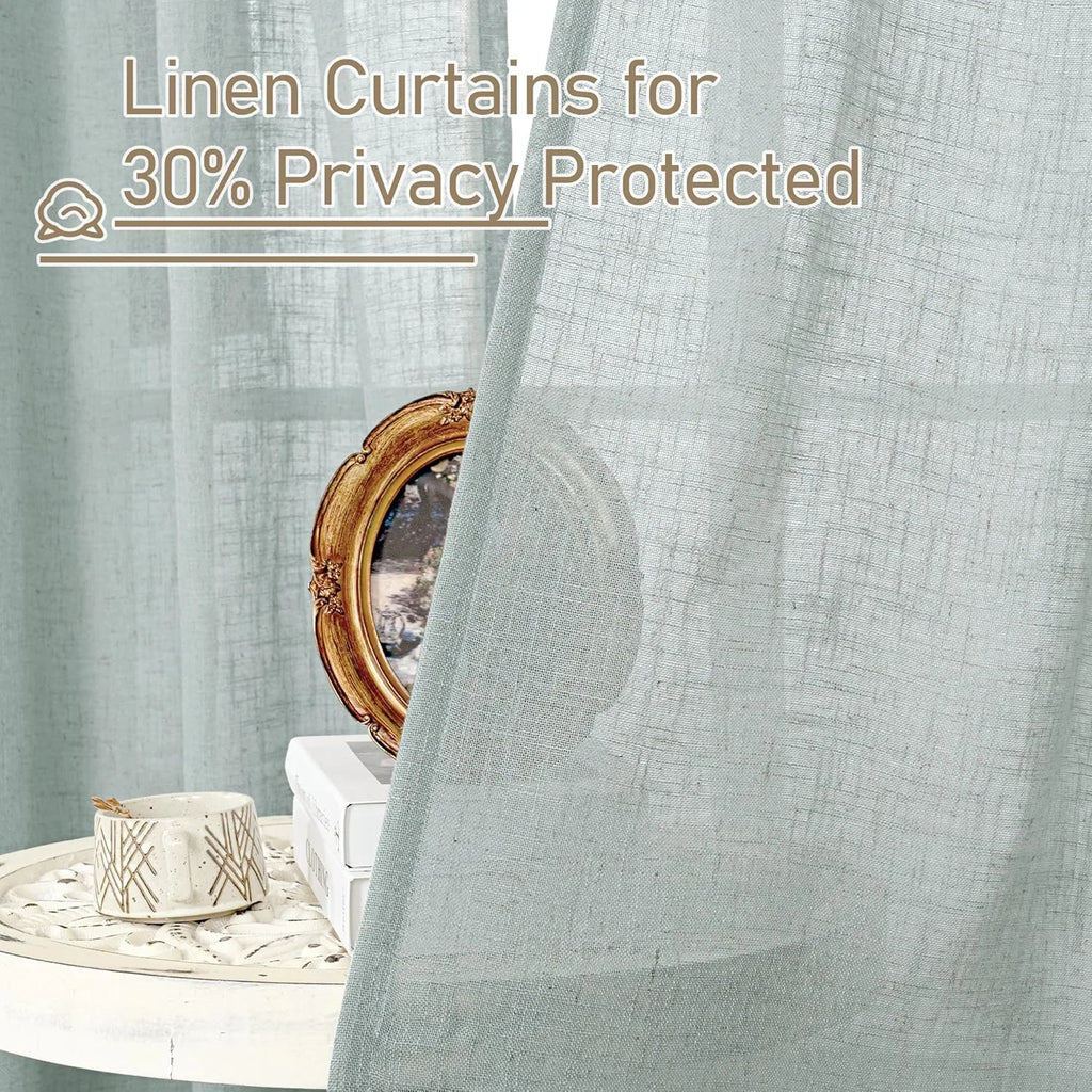 Light filtering Neutral Linen Curtain - Greyish Blue