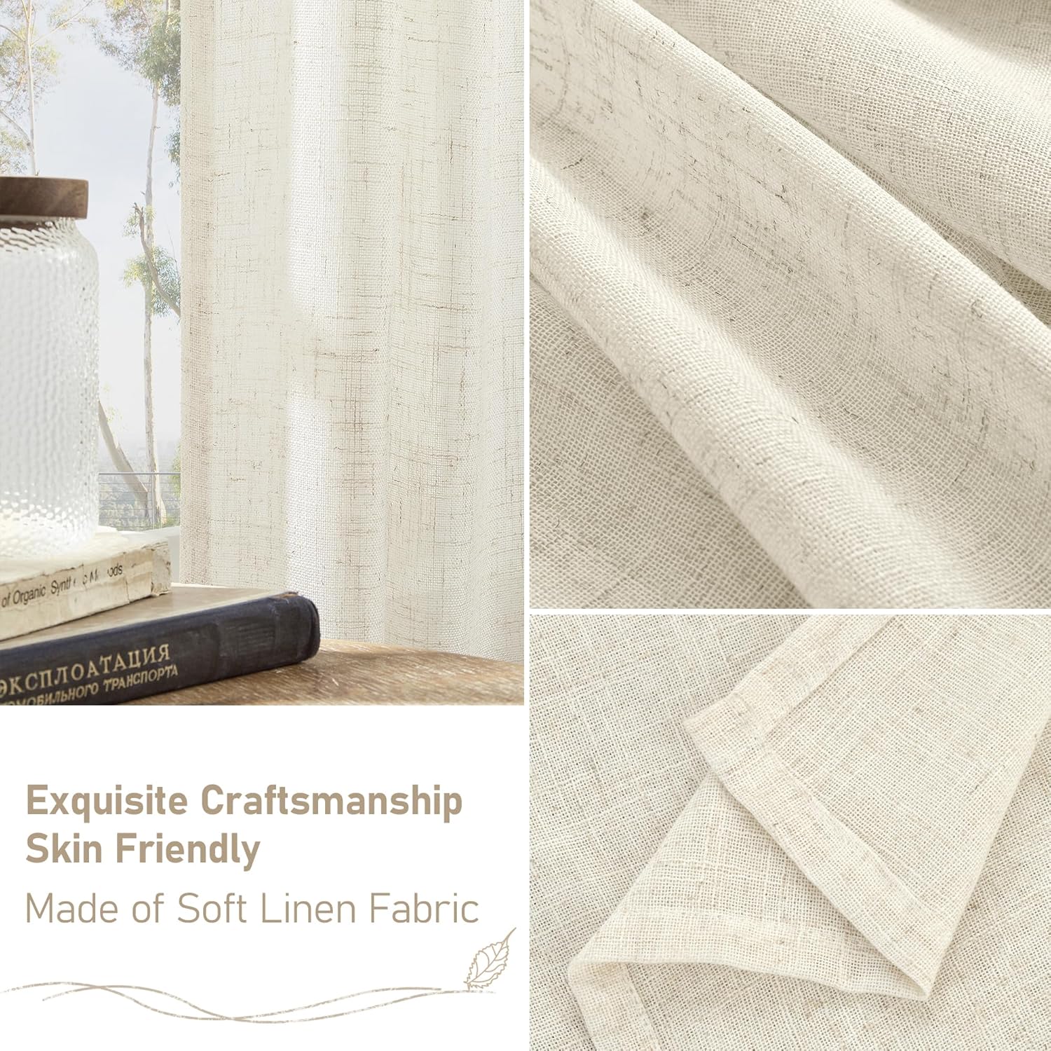 Light filtering Neutral Linen Curtain - Natural