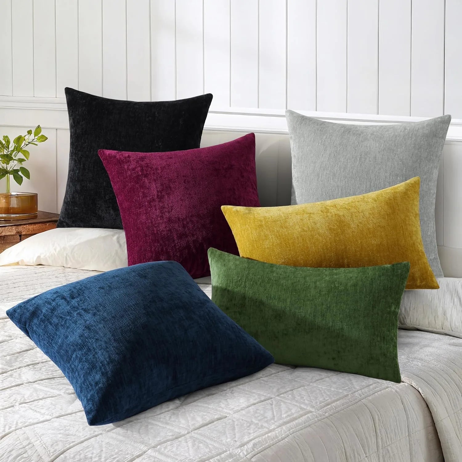 Dyed Neutral Chenille Throw Pillowcase 2 Pack - Black