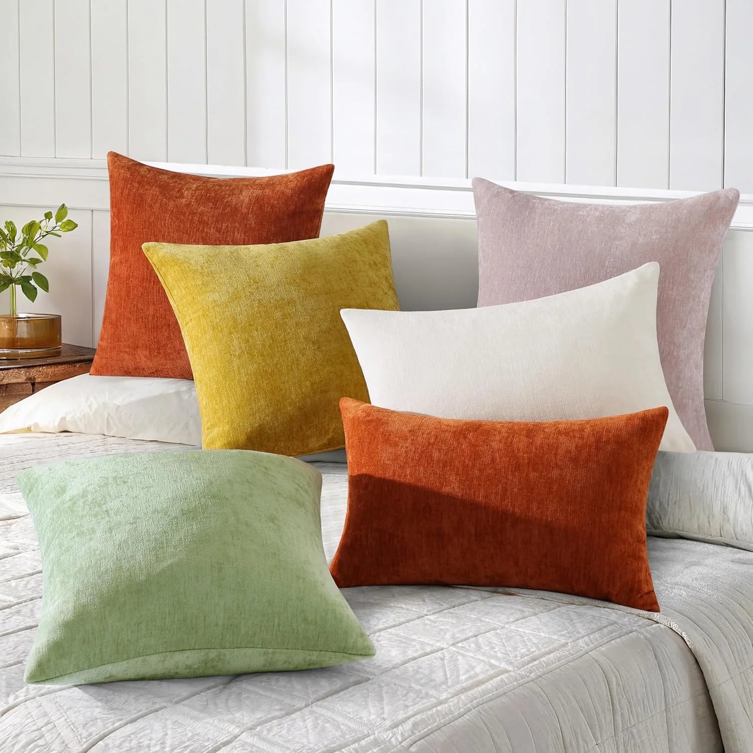 Dyed Neutral Chenille Throw Pillowcase 2 Pack - Rust