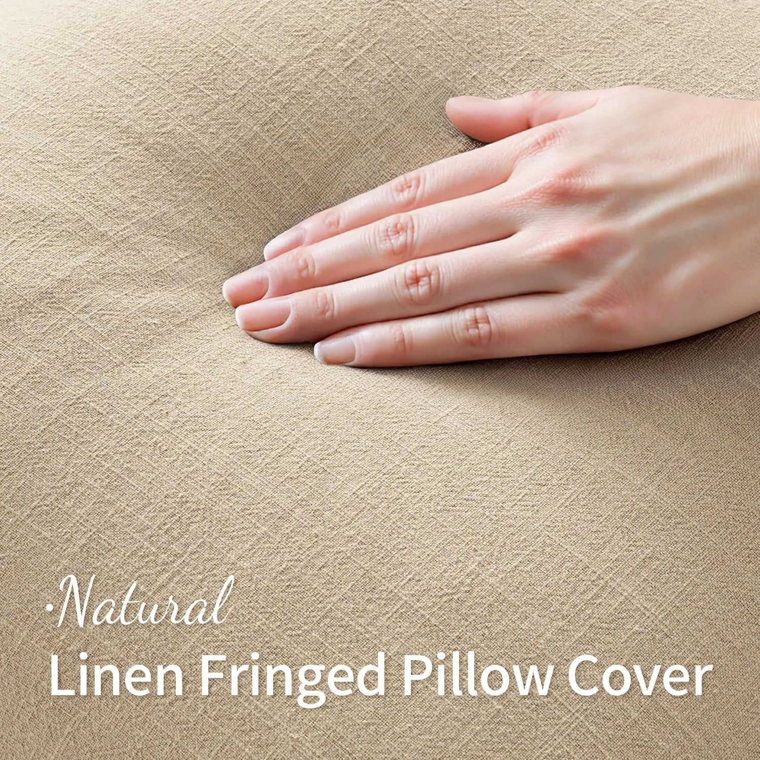 Solid Neutral Linen Fringe Throw Pillowcase 2 Pack - Beige