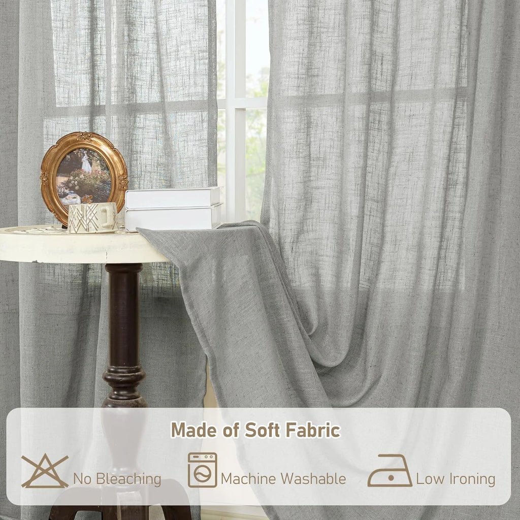 Light filtering Neutral Linen Curtain - Grey