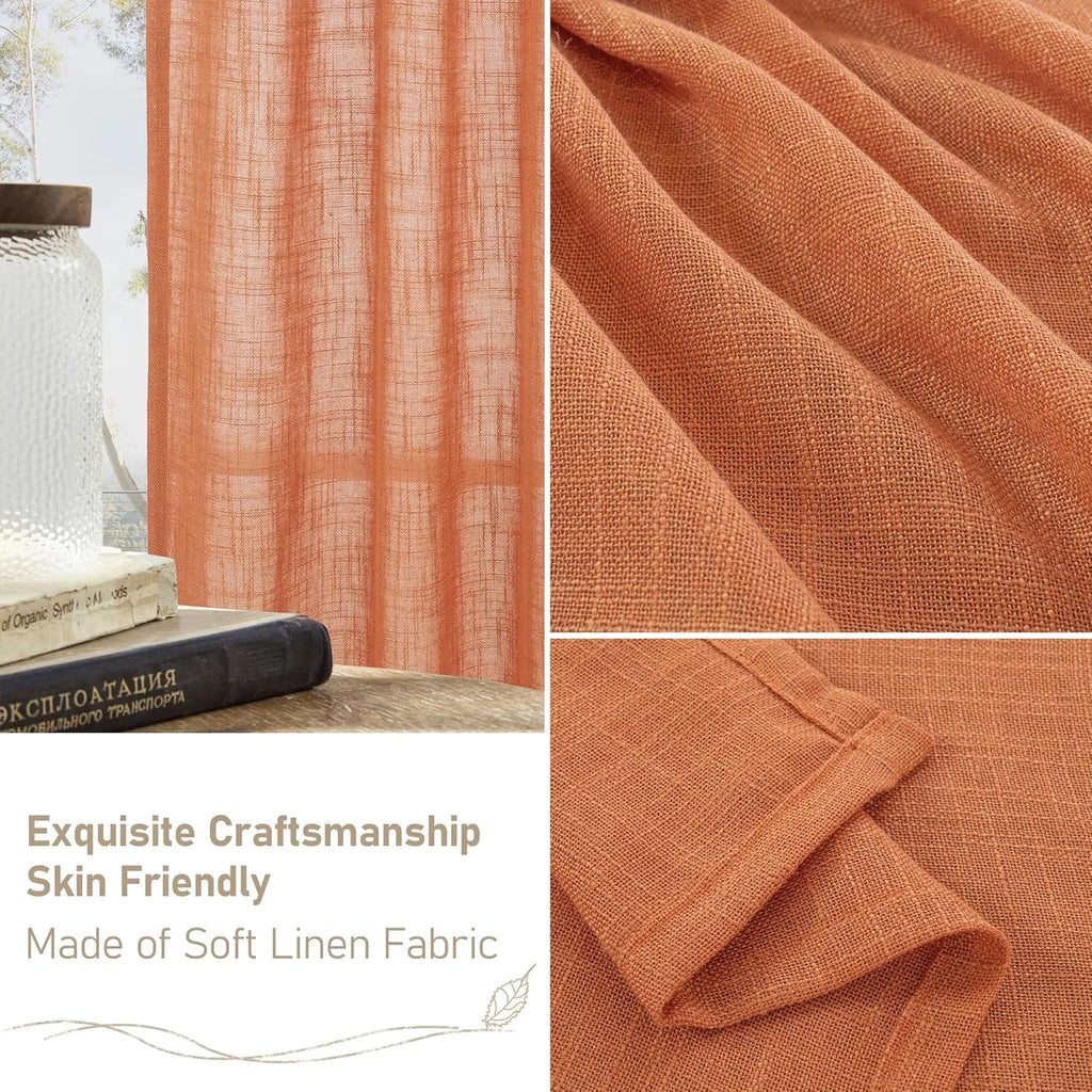Light filtering Neutral Linen Curtain - Burnt Orange