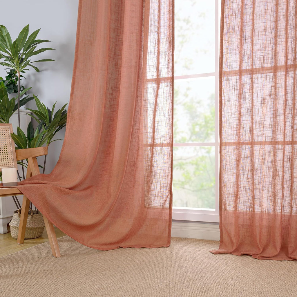Light filtering Neutral Linen Curtain - Terracotta