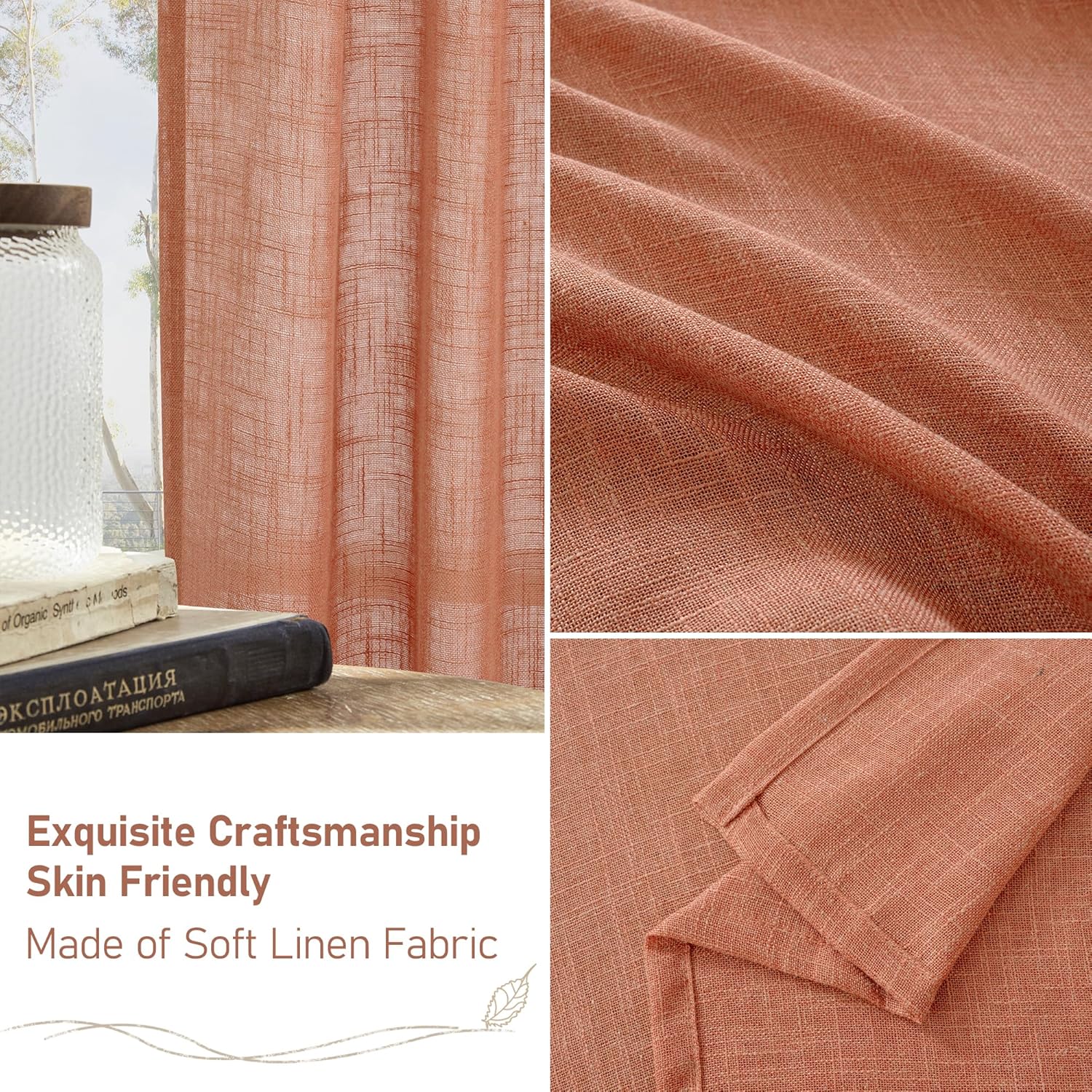 Light filtering Neutral Linen Curtain - Terracotta