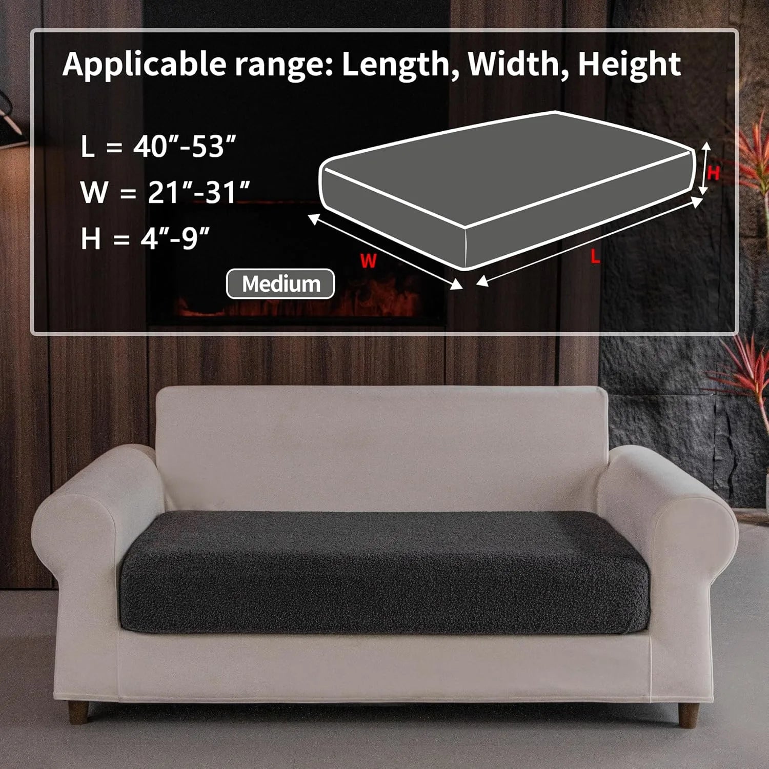 Performance Solid Bouclé Stretch Sofa Cushion Cover - Dark Gray