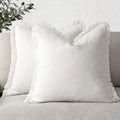 Solid Neutral Linen Fringe Throw Pillowcase 2 Pack - White