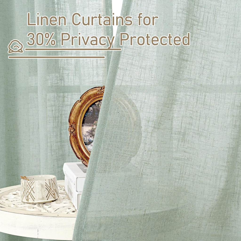 Light filtering Neutral Linen Curtain - Light Sage