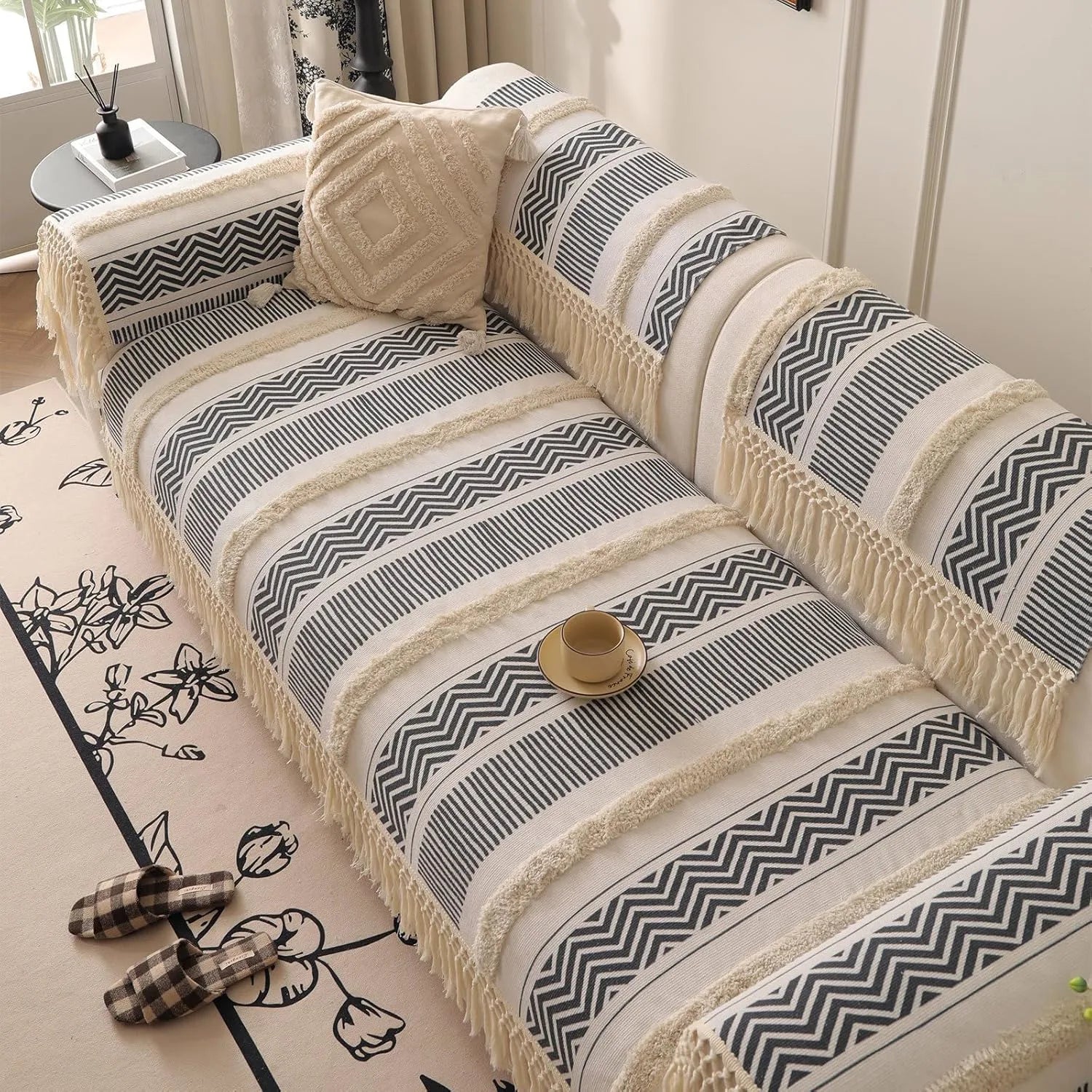 Couch Cushion Cover In Stripe Black