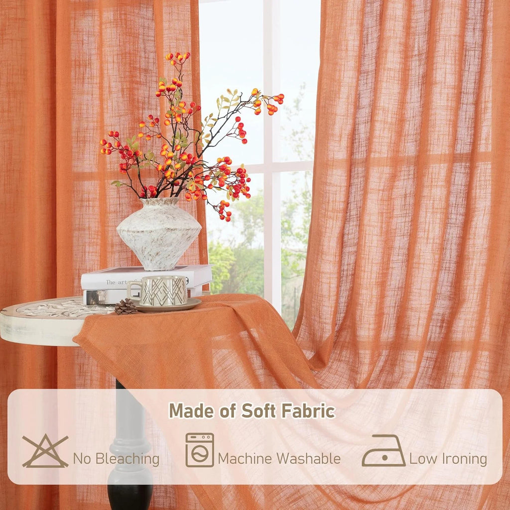 Light filtering Neutral Linen Curtain - Burnt Orange