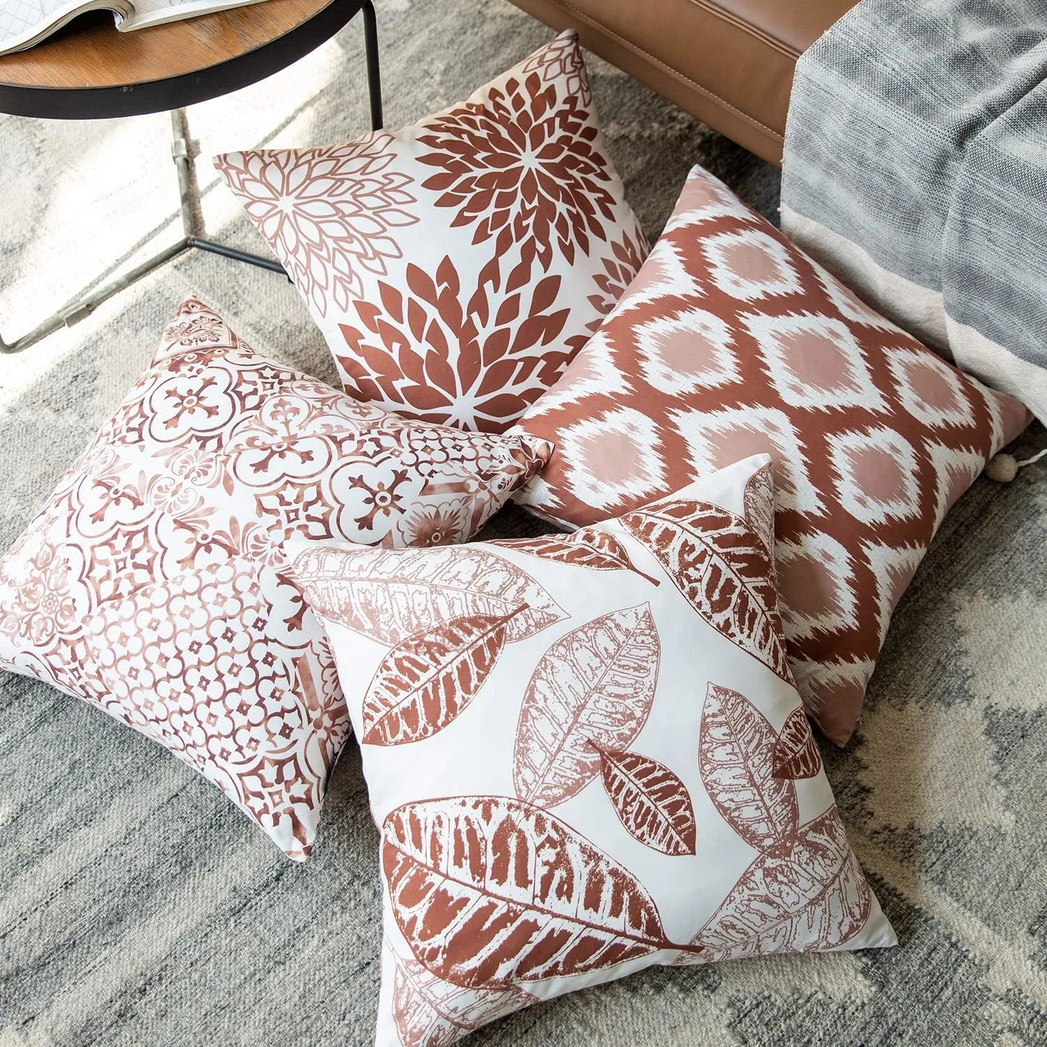 Nature Patterns Printing Throw Pillowcase 4 Pack - Caramel