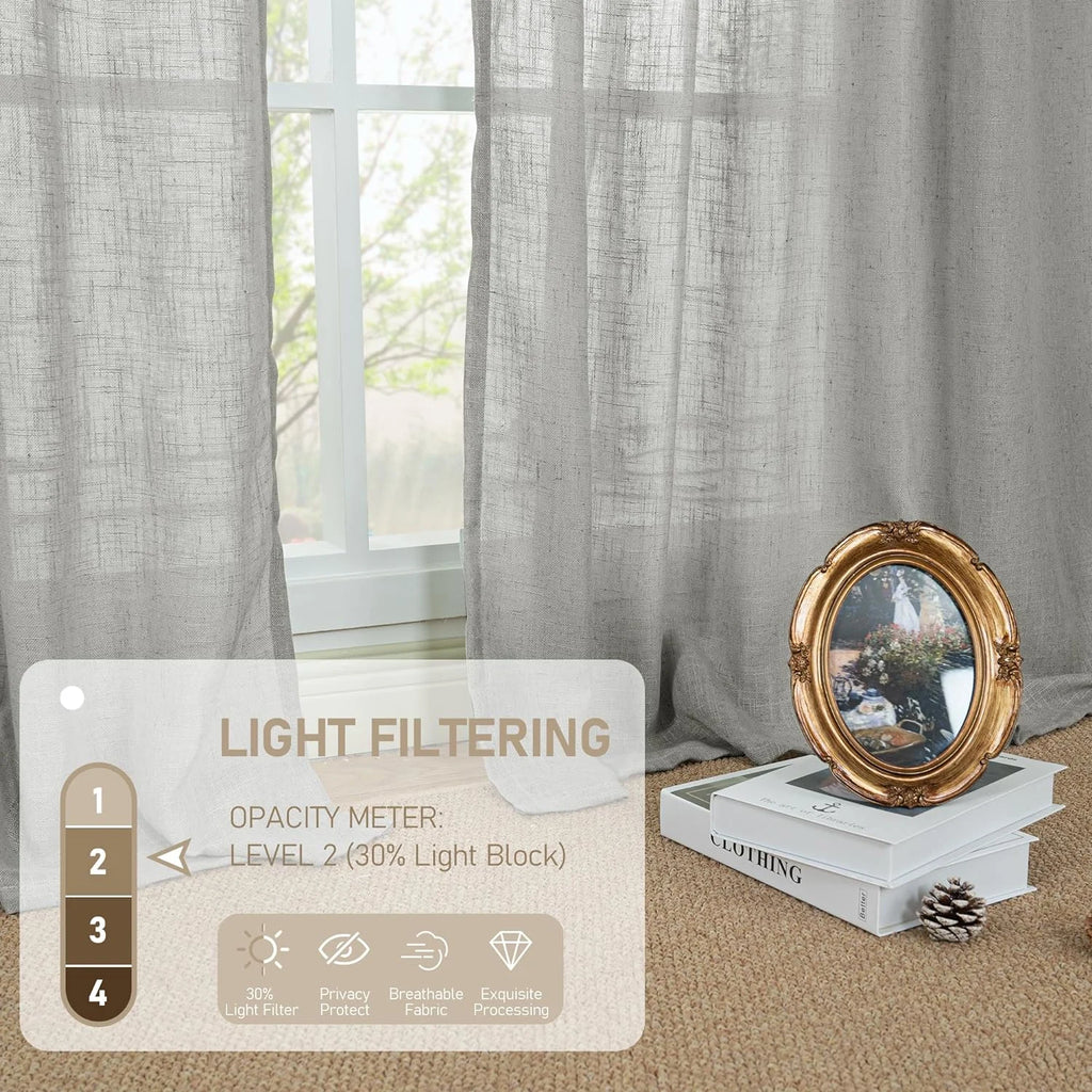 Light filtering Neutral Linen Curtain - Grey
