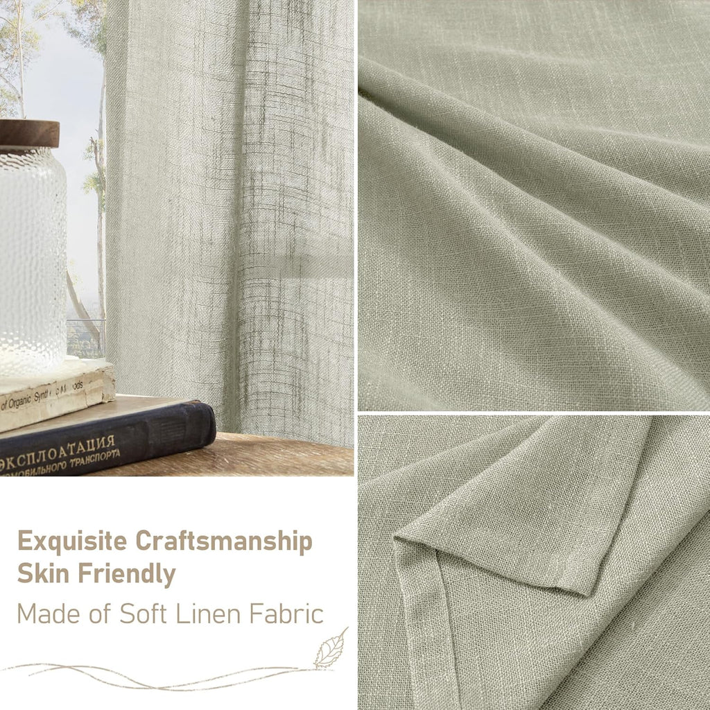 Light filtering Neutral Linen Curtain - Sage Grey