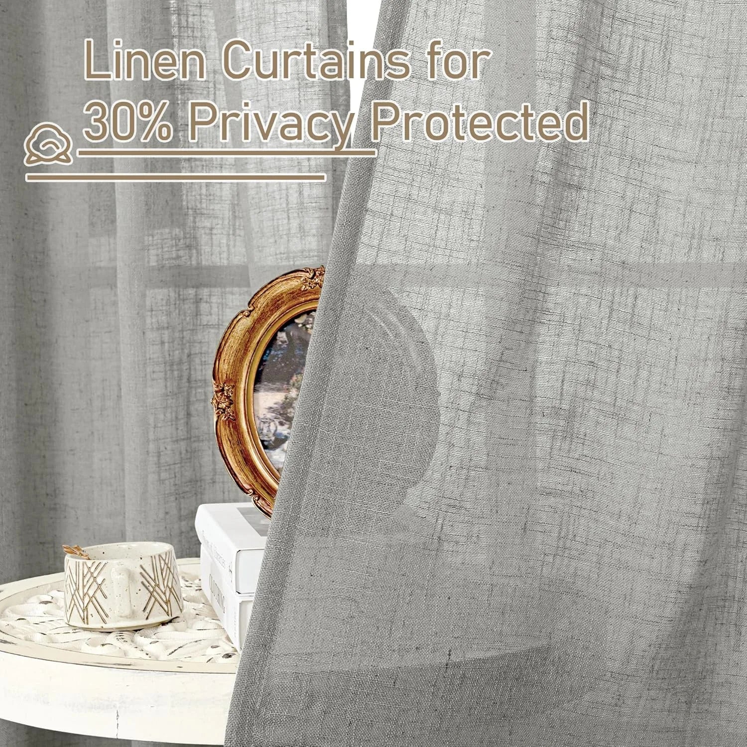 Light filtering Neutral Linen Curtain - Grey