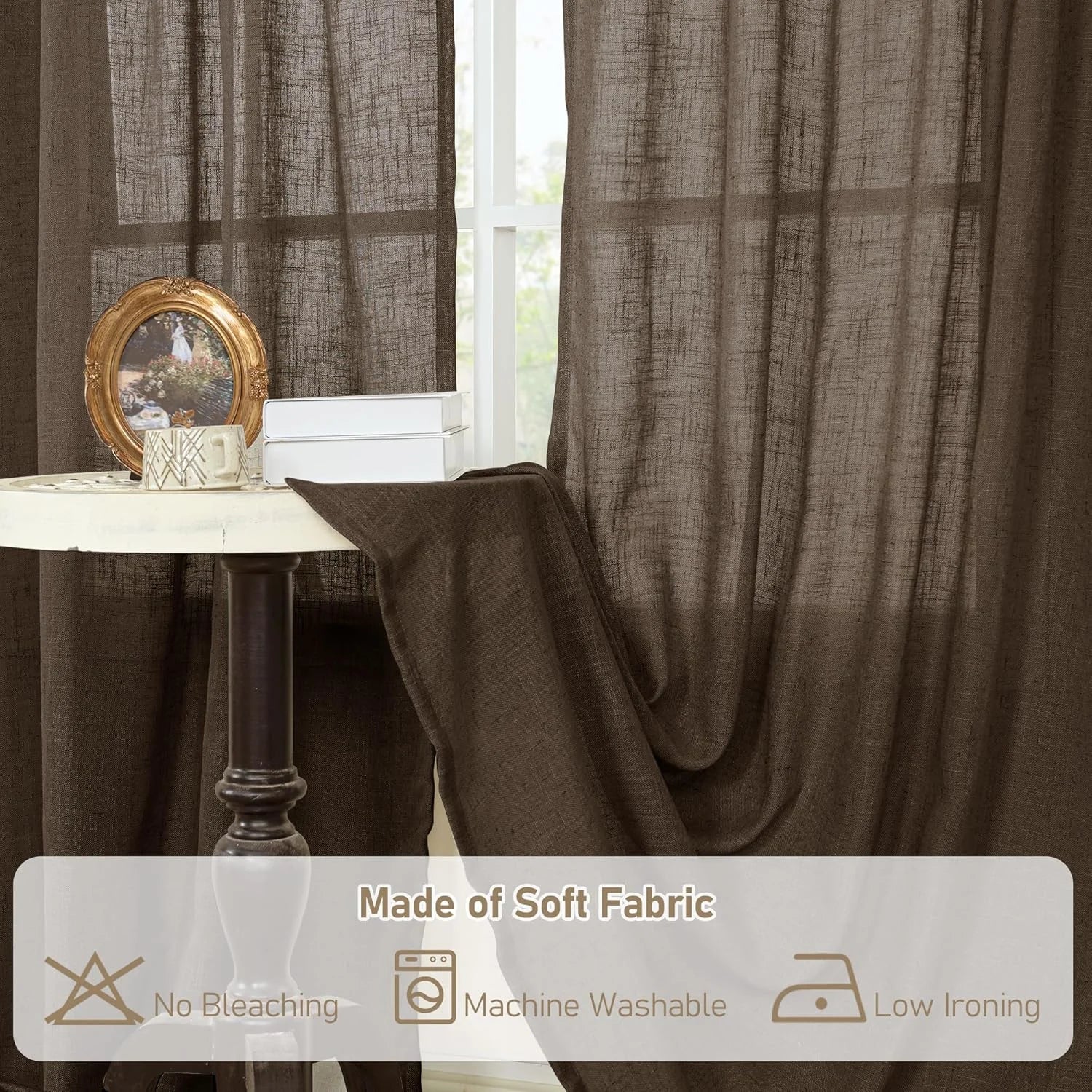 Light filtering Neutral Linen Curtain - Dark Brown