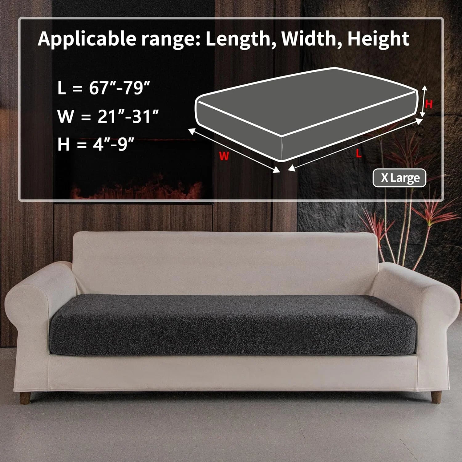 Performance Solid Bouclé Stretch Sofa Cushion Cover - Dark Gray