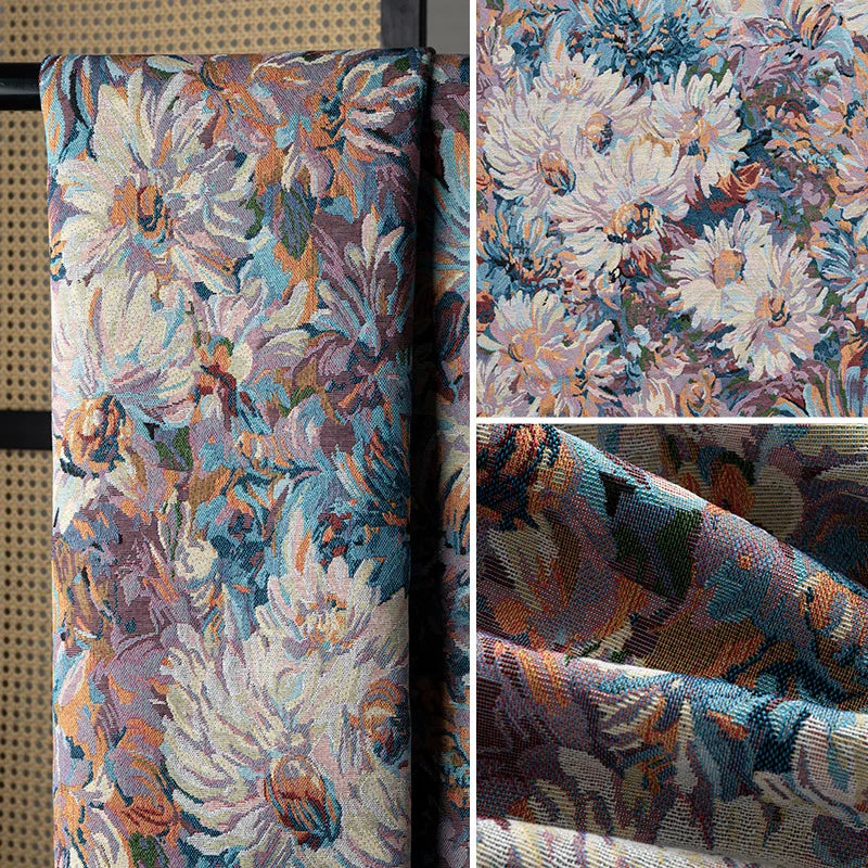 Floral Oil Painting Chenille Jacquard Upholstery Fabric | Custom Sofa