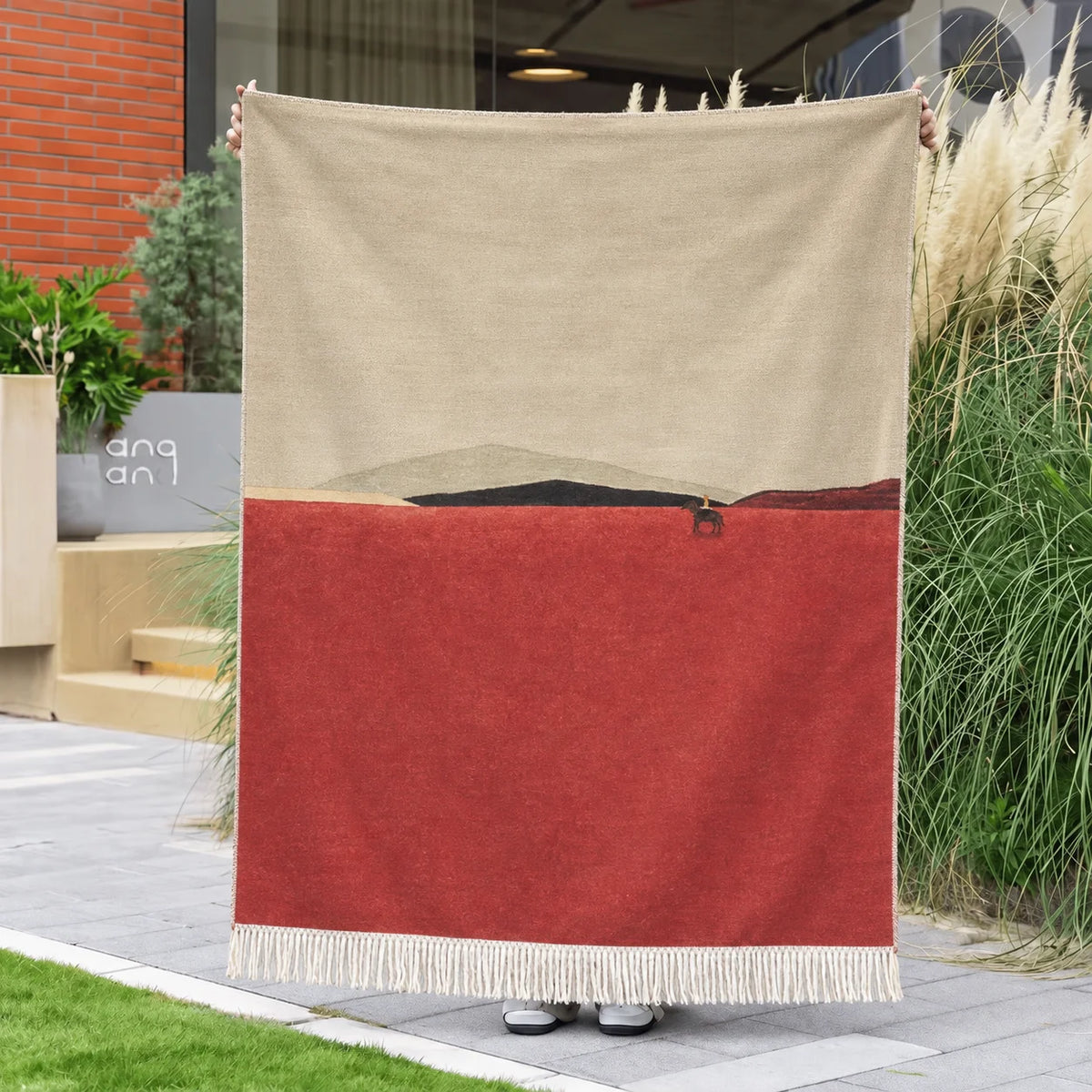 A leisurely horseback ride · Custom Woven Blanket