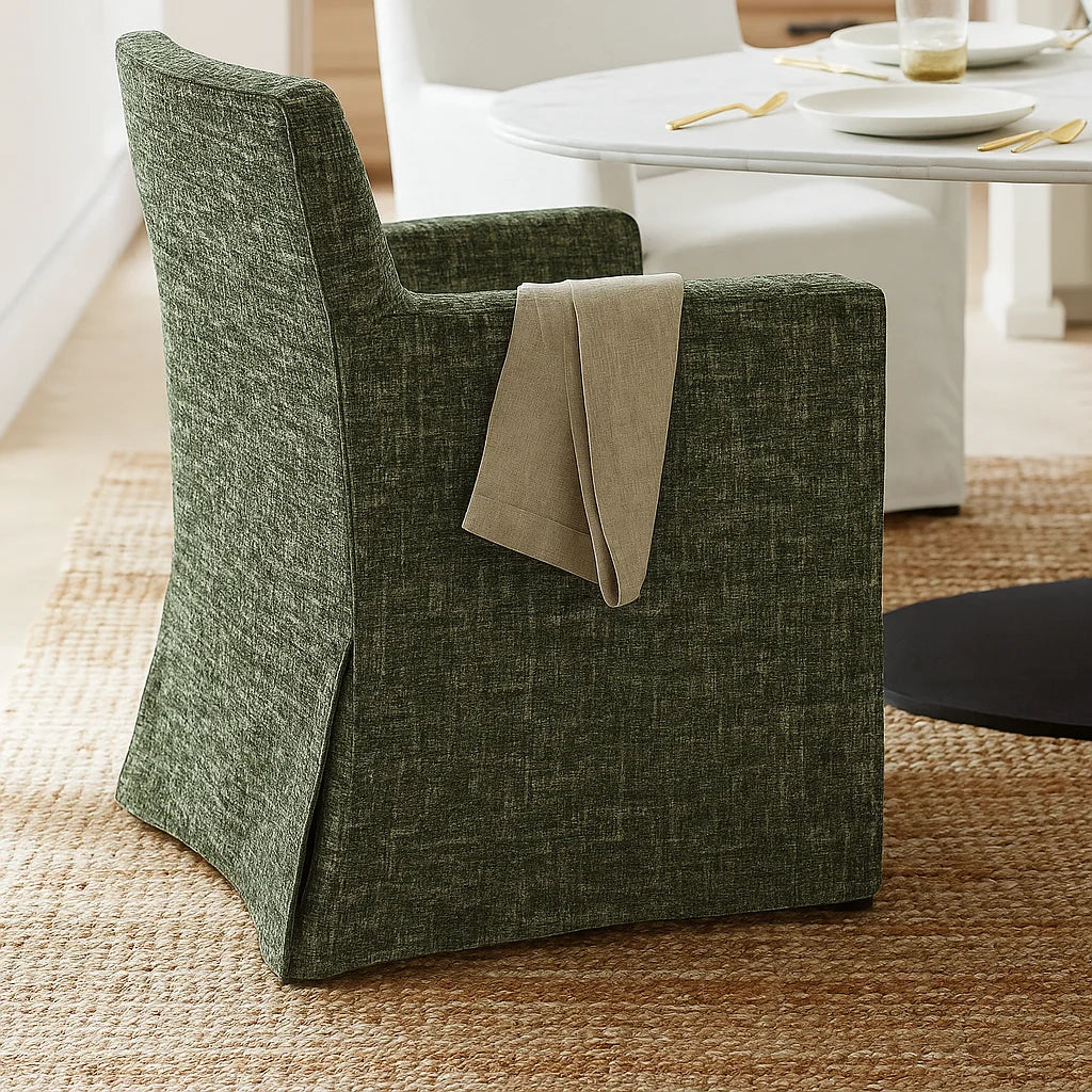 Atelier Olive WX8008 - 06 | Long-Skirt Dining Chair with armrest Slipcover