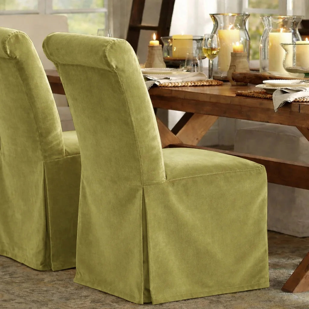 Avocado Green WB PBV2042 - 34 | Long-Skirt Dining Chair Slipcover