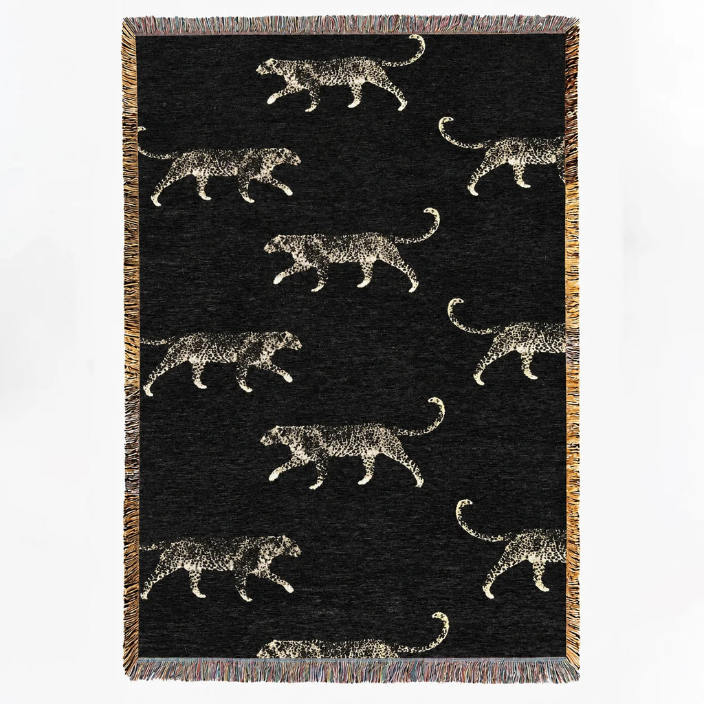 Black Cheetah with Golden Highlights · Custom Woven Blanket