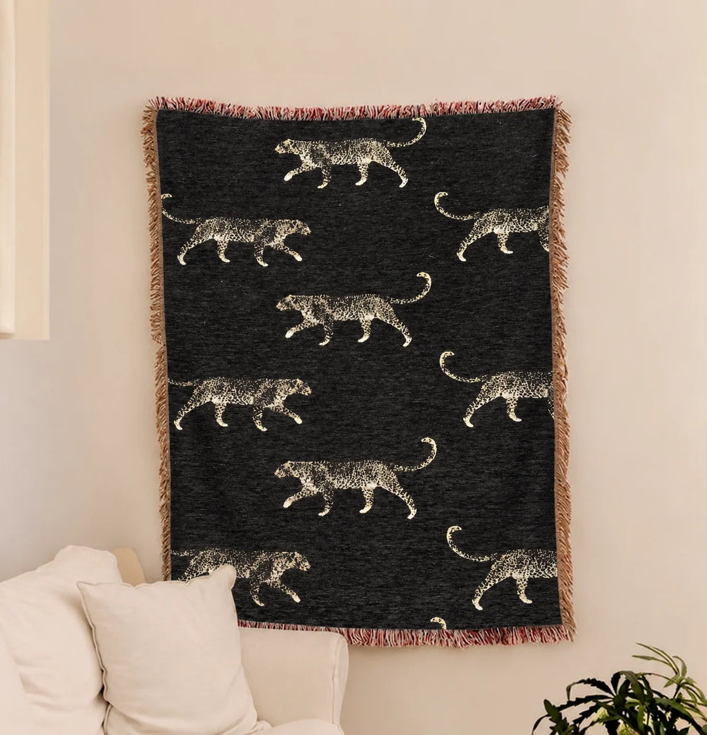 Black Cheetah with Golden Highlights · Custom Woven Blanket