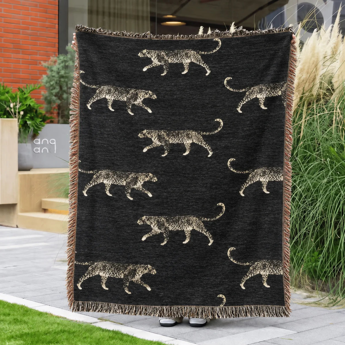 Black Cheetah with Golden Highlights · Custom Woven Blanket