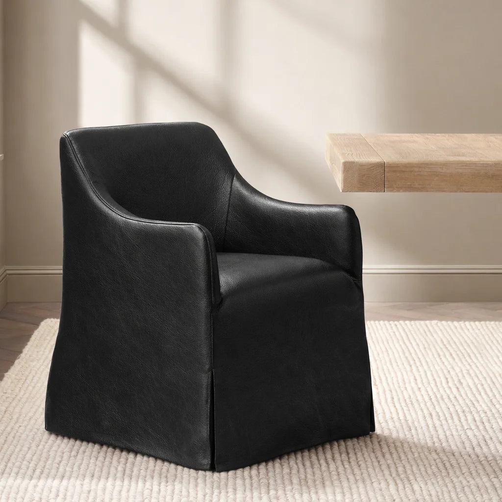Black Minotti YX-40 | Long-Skirt Dining Chair with armrest Slipcover