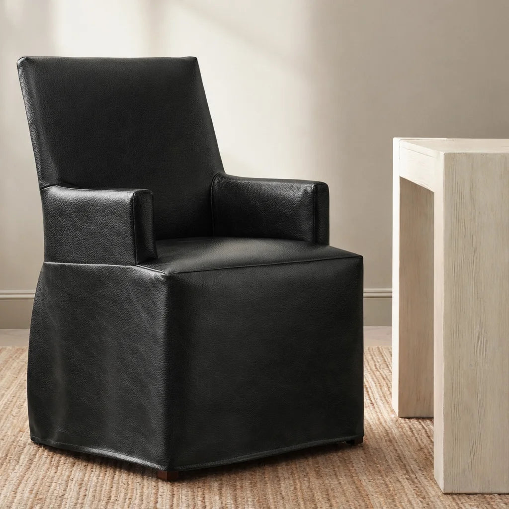 Black Minotti YX-40 | Long-Skirt Dining Chair with armrest Slipcover