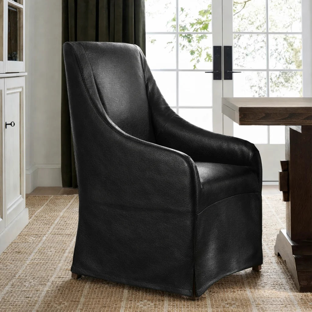 Black Minotti YX-40 | Long-Skirt Dining Chair with armrest Slipcover