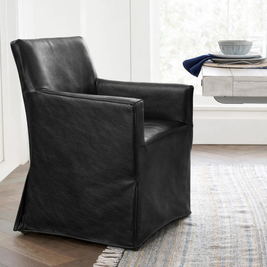 Black Minotti YX-40 | Long-Skirt Dining Chair with armrest Slipcover