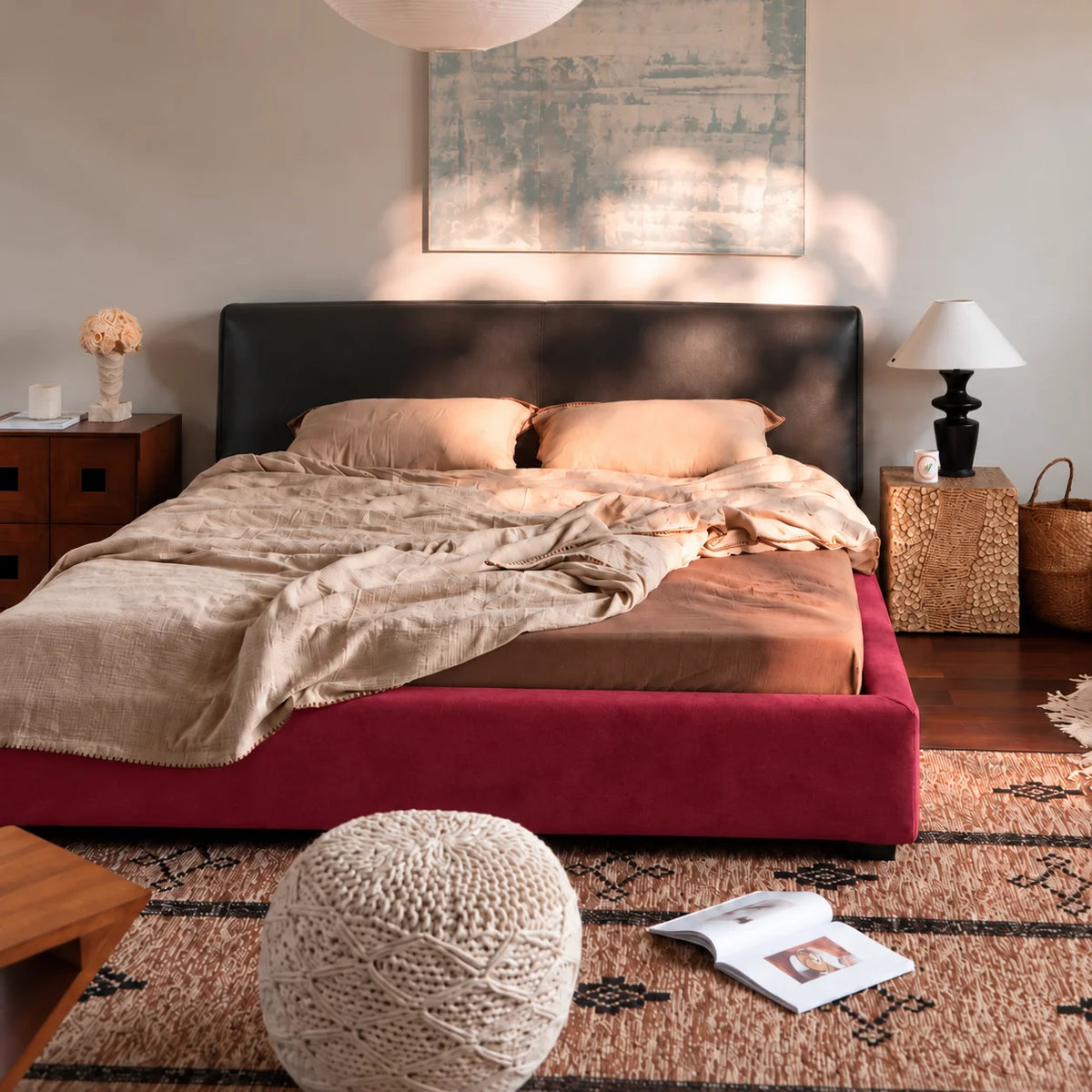 Burgundy · Stretch-Fit Inset Bed Frame Cover