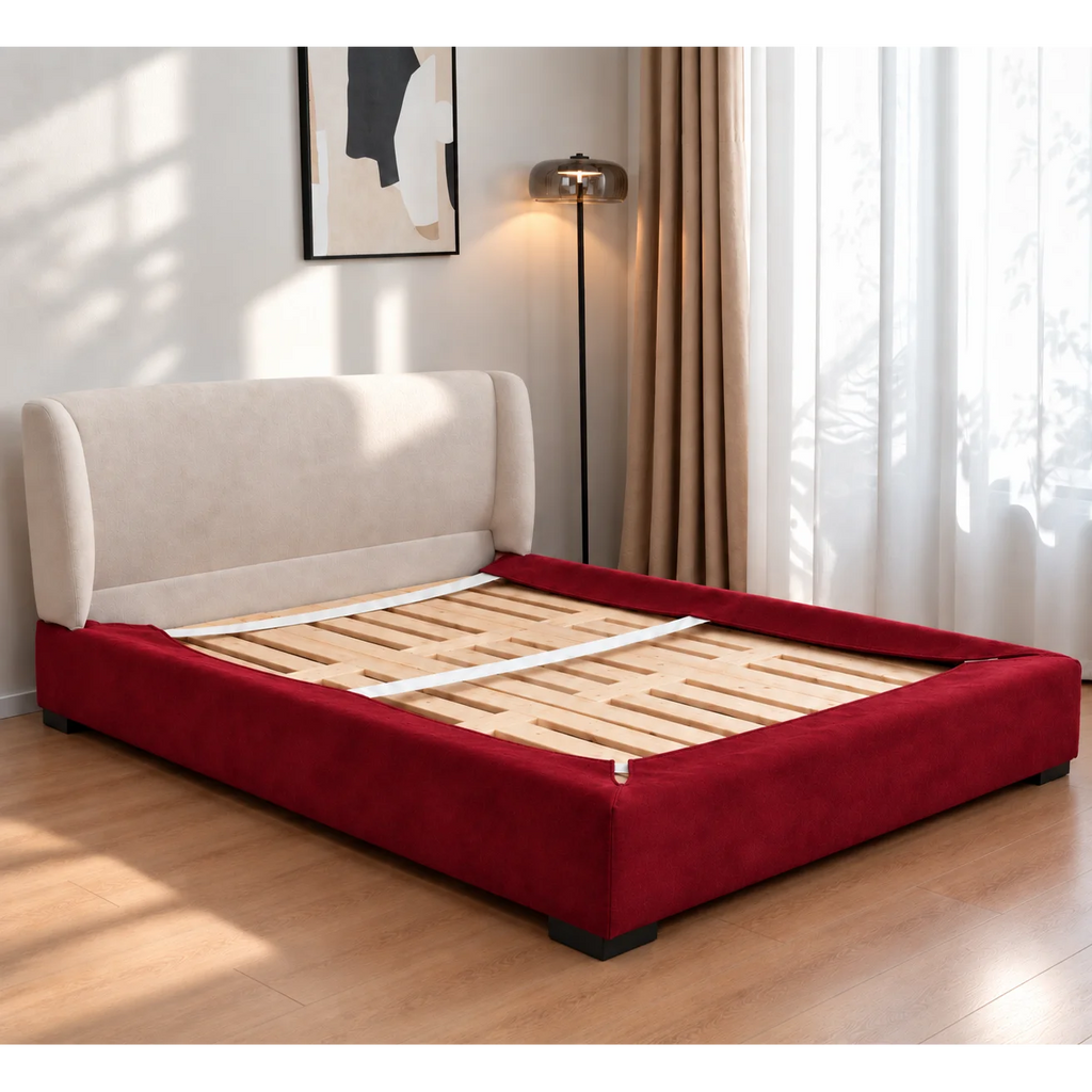 Burgundy · Stretch-Fit Inset Bed Frame Cover · Elastic Bands + Back Elastic