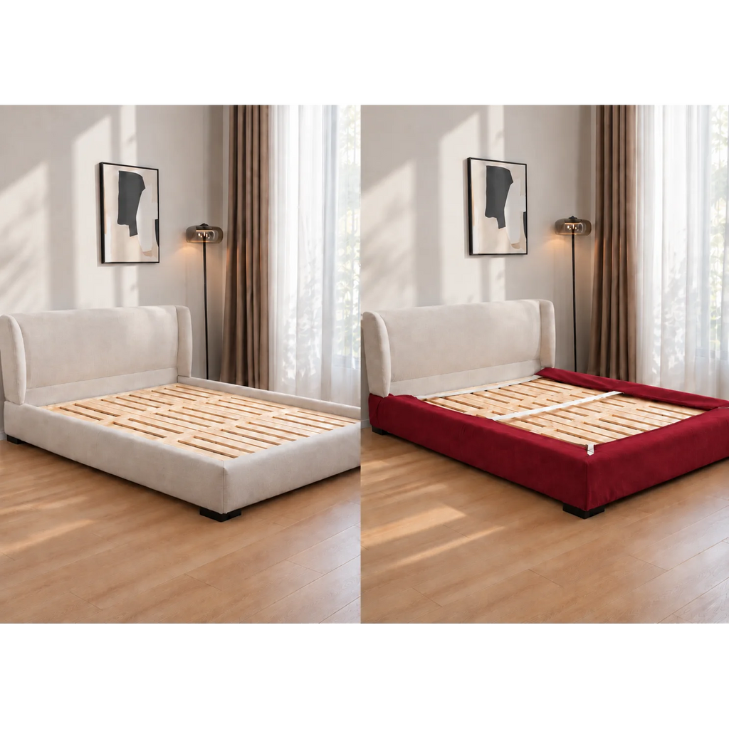 Burgundy · Stretch-Fit Inset Bed Frame Cover · Elastic Bands + Back Elastic