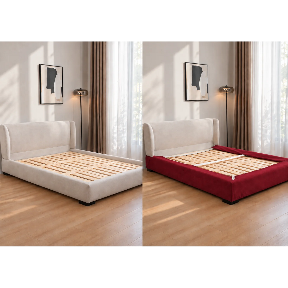Burgundy · Stretch-Fit Inset Bed Frame Cover · Elastic Bands + Back Elastic