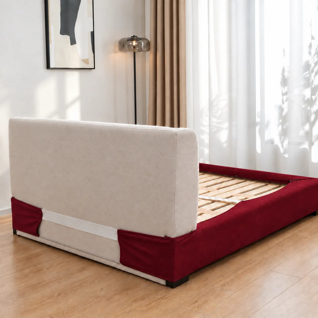 Burgundy · Stretch-Fit Inset Bed Frame Cover · Elastic Bands + Back Elastic