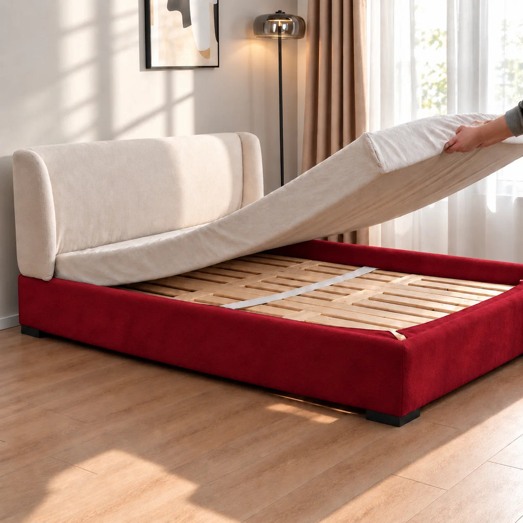 Burgundy · Stretch-Fit Inset Bed Frame Cover · Elastic Bands + Back Elastic