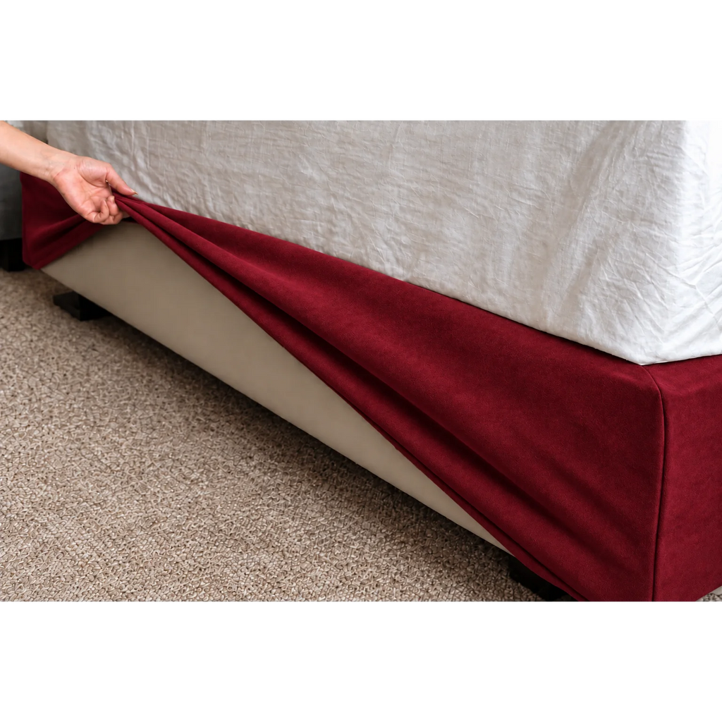 Burgundy · Stretch-Fit Inset Bed Frame Cover · Elastic Bands + Back Elastic