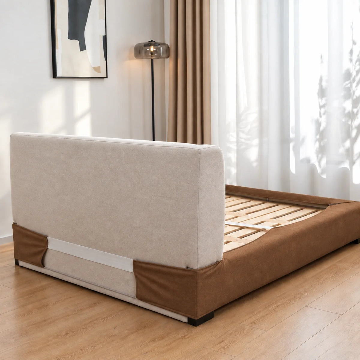Caramel Brown · Stretch-Fit Inset Bed Frame Cover · Elastic Bands + Back Elastic