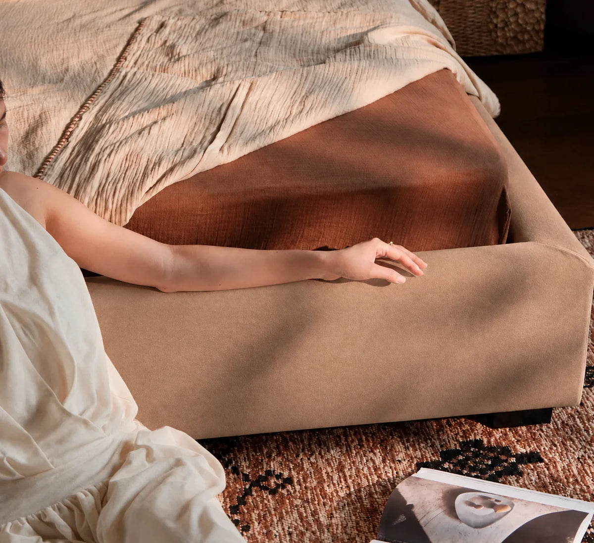 Camel Beige · Stretch-Fit Bed Frame Cover