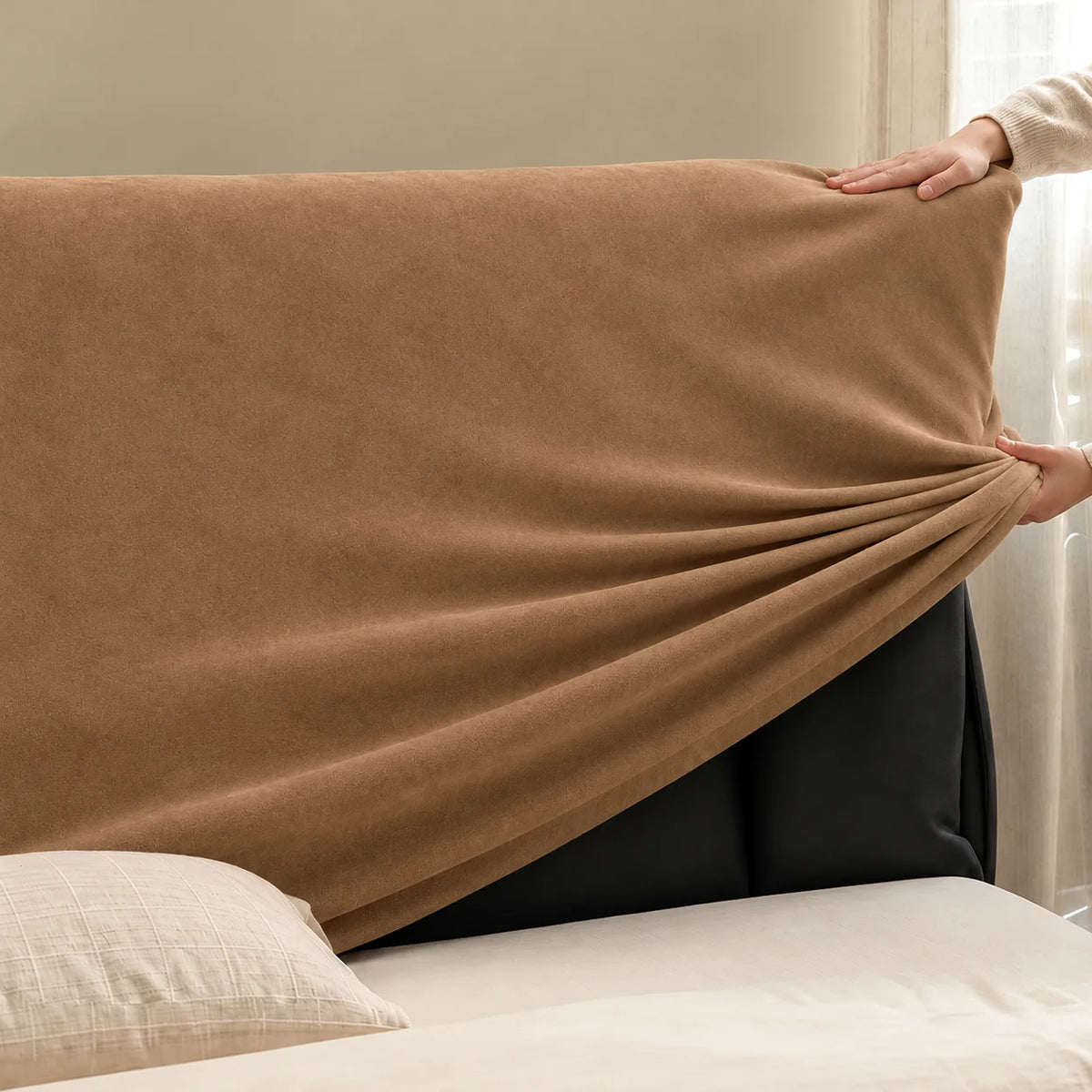 Camel Beige · Stretch-Fit Bed Headboard Cover