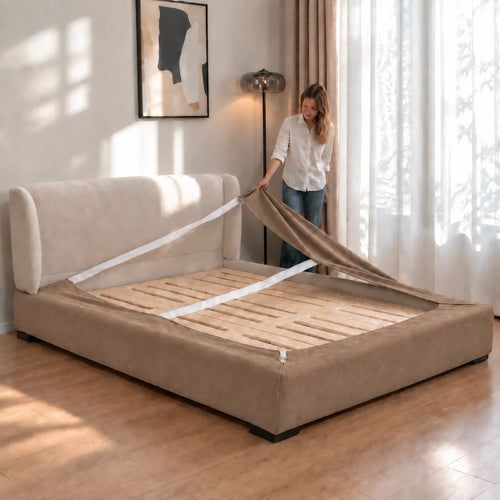 Camel Beige · Stretch-Fit Bed Frame Cover